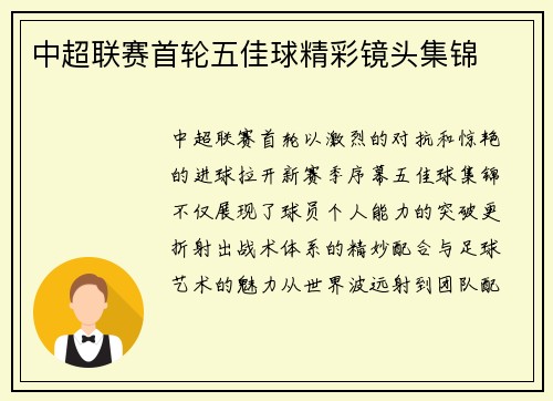 中超联赛首轮五佳球精彩镜头集锦