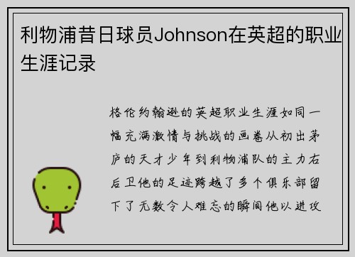 利物浦昔日球员Johnson在英超的职业生涯记录